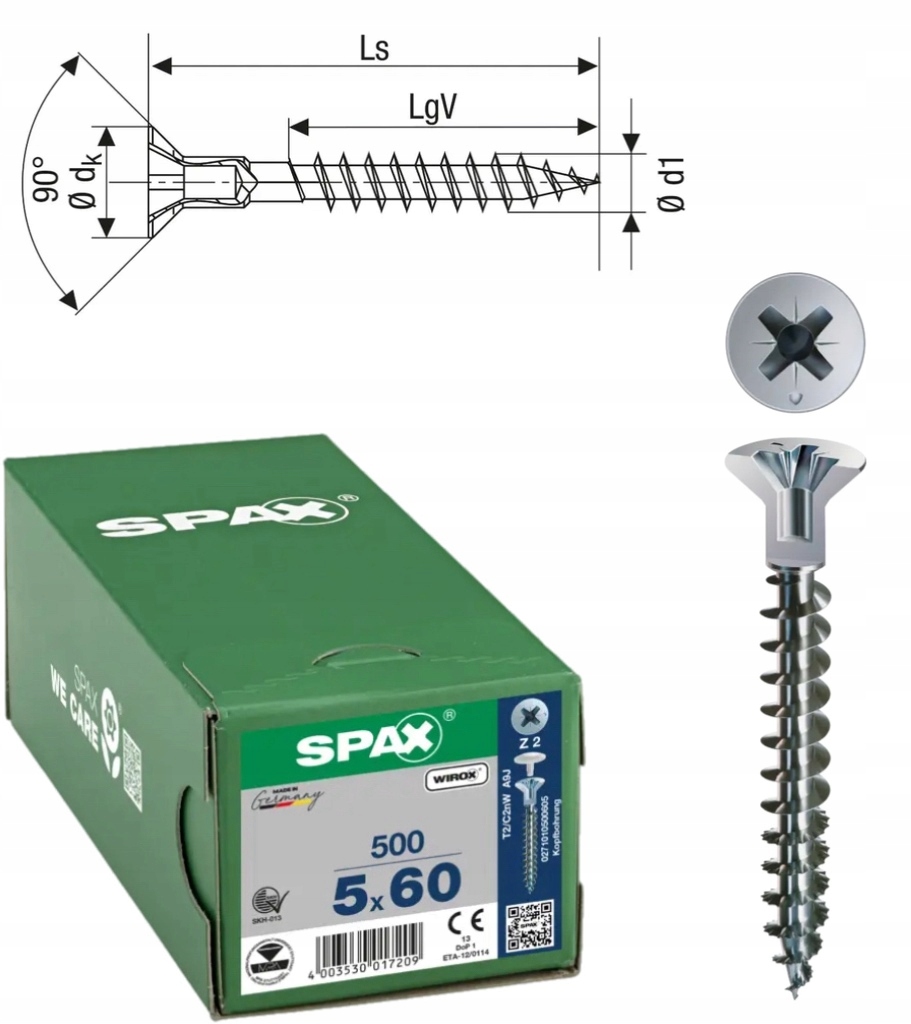 Univerzálna skrutka do dreva Spax 5 x 60 Wirox 500 ks
