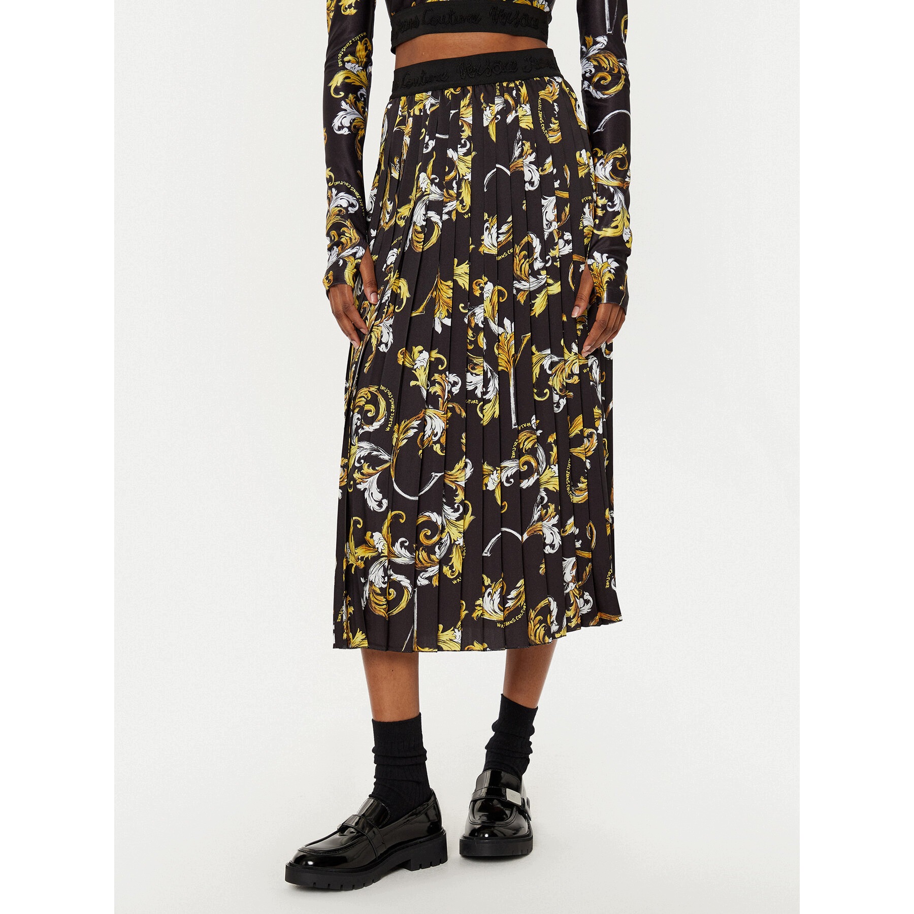 Versace Jeans Couture Damskie Spódnica plisowana 78HAE805 NS574 Czarny