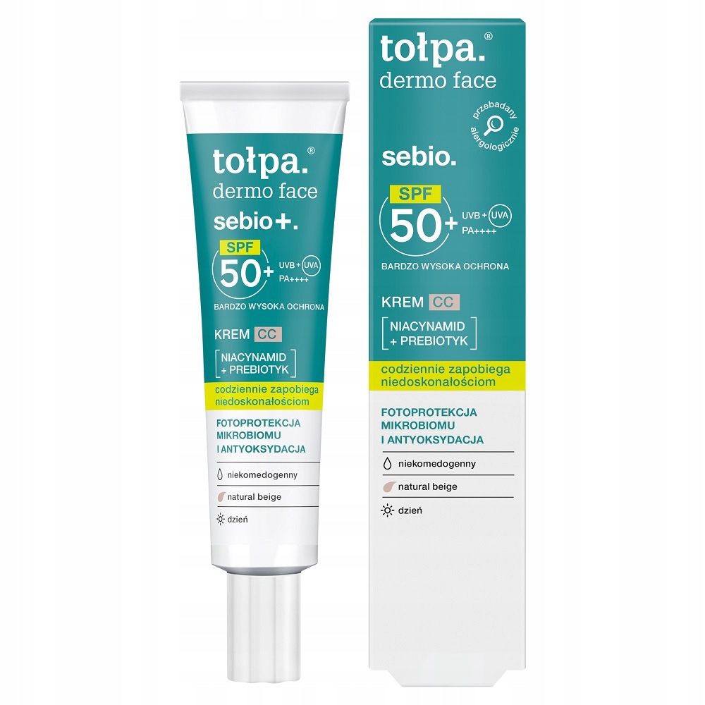 Přírodní krém Dermo Face Sebio+ CC SPF50+ Tołpa 40 ml na nedokonalosti
