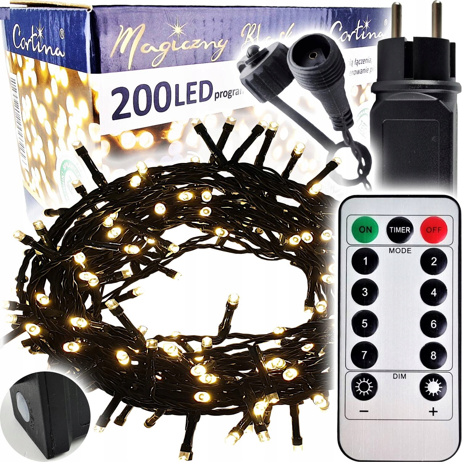LAMPKI CHOINKOWE 200 LED TIMER STEROWANIE PILOTEM
