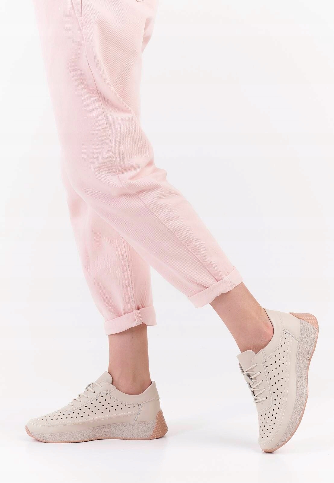 PÓLBUTY DAMSKIE SERGIO LEONE BEŻOWE AŻUROWE SP013 SKÓRA NATURALNA R. 38 Rozmiar 38