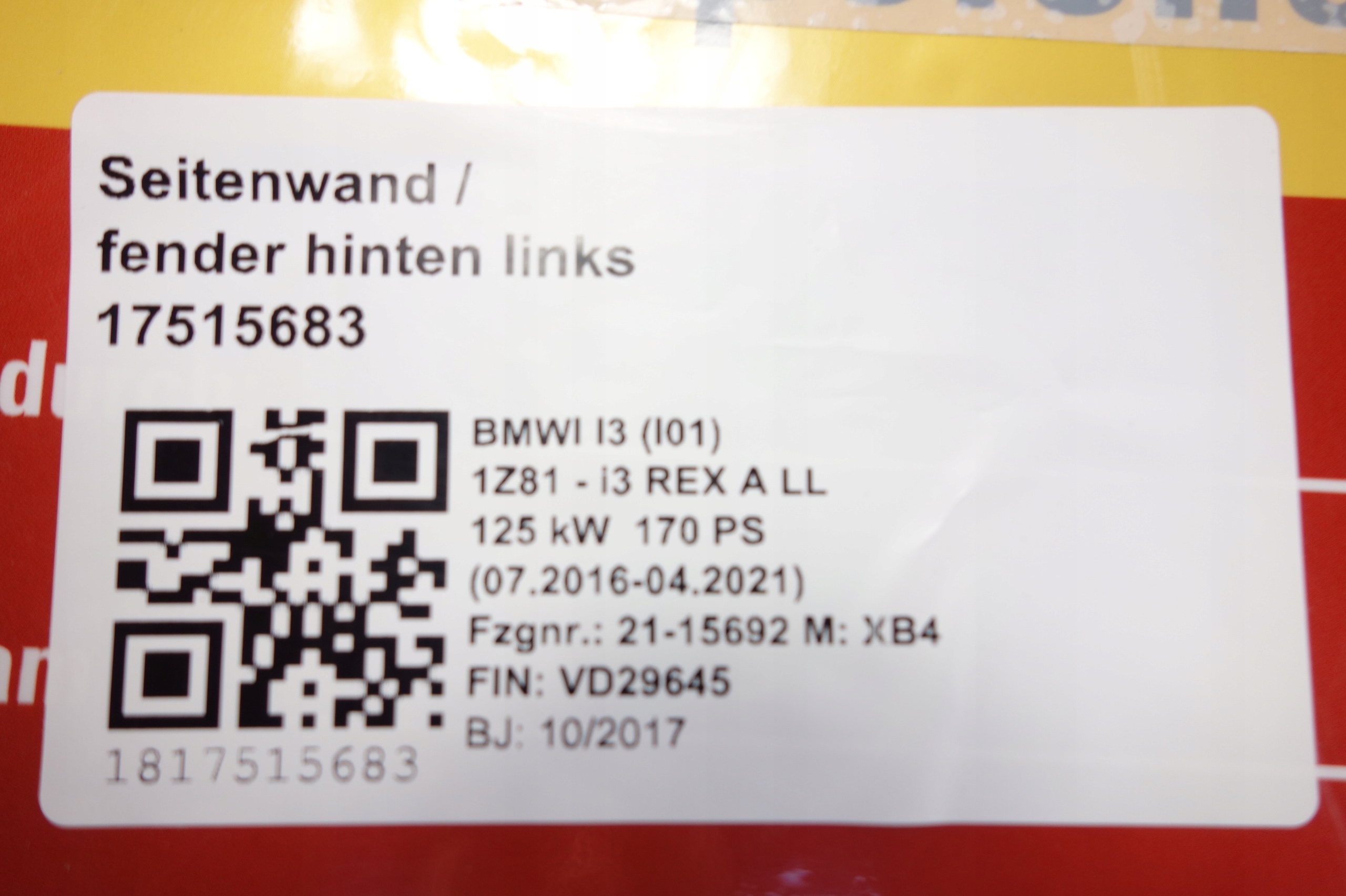 parafango sinistra posteriore BMW I3 L01 LCI C32