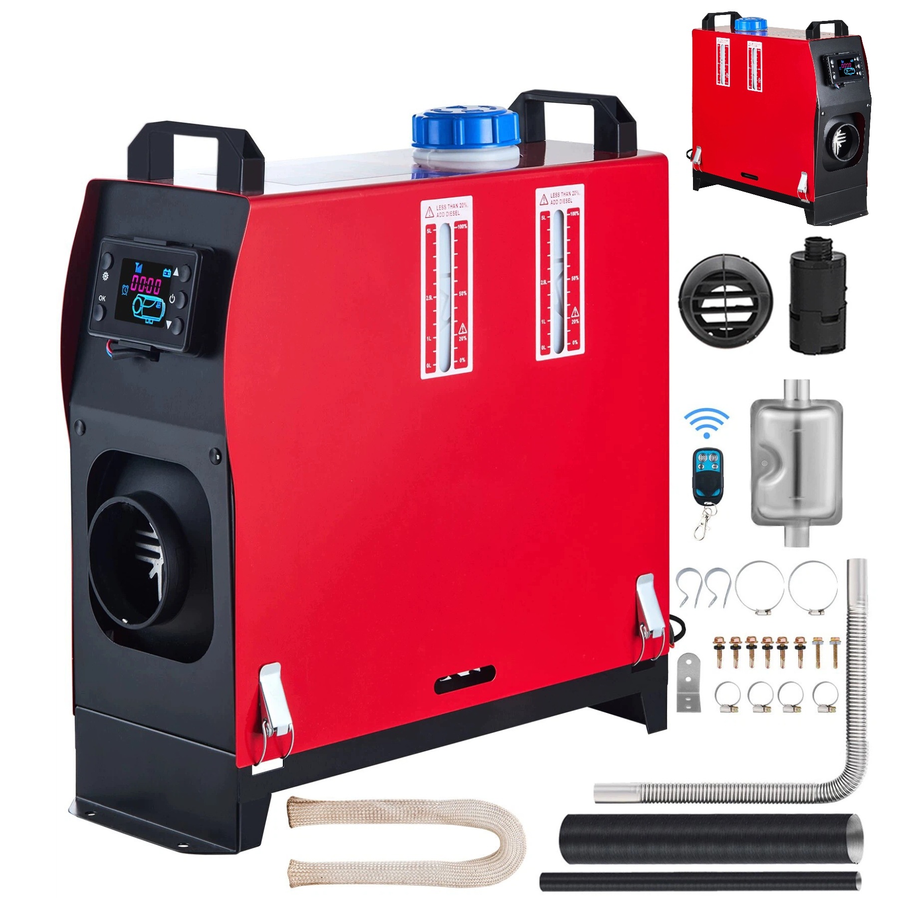 Nezávislé topení 5kW 12V do auta, LCD dálkové ovládání tlumič