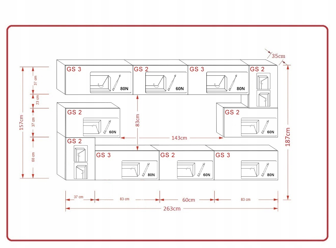Meble ALBANIA N3 czarny połysk Salon Oświetlenie EAN (GTIN) 7895348974839