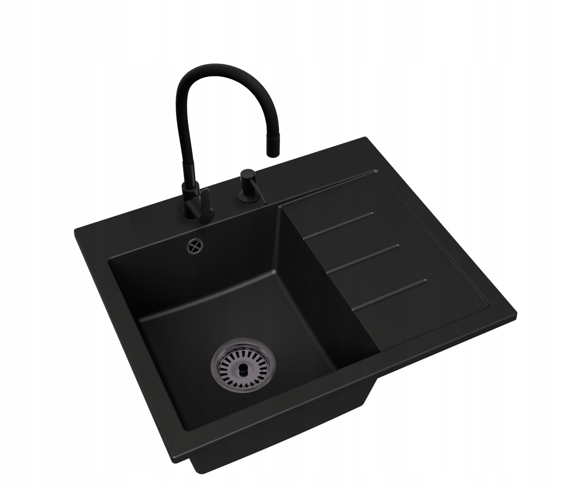 Kuchyňský dřez velký Exclusive 60 pravý sifon černý Baterie Dávkovač