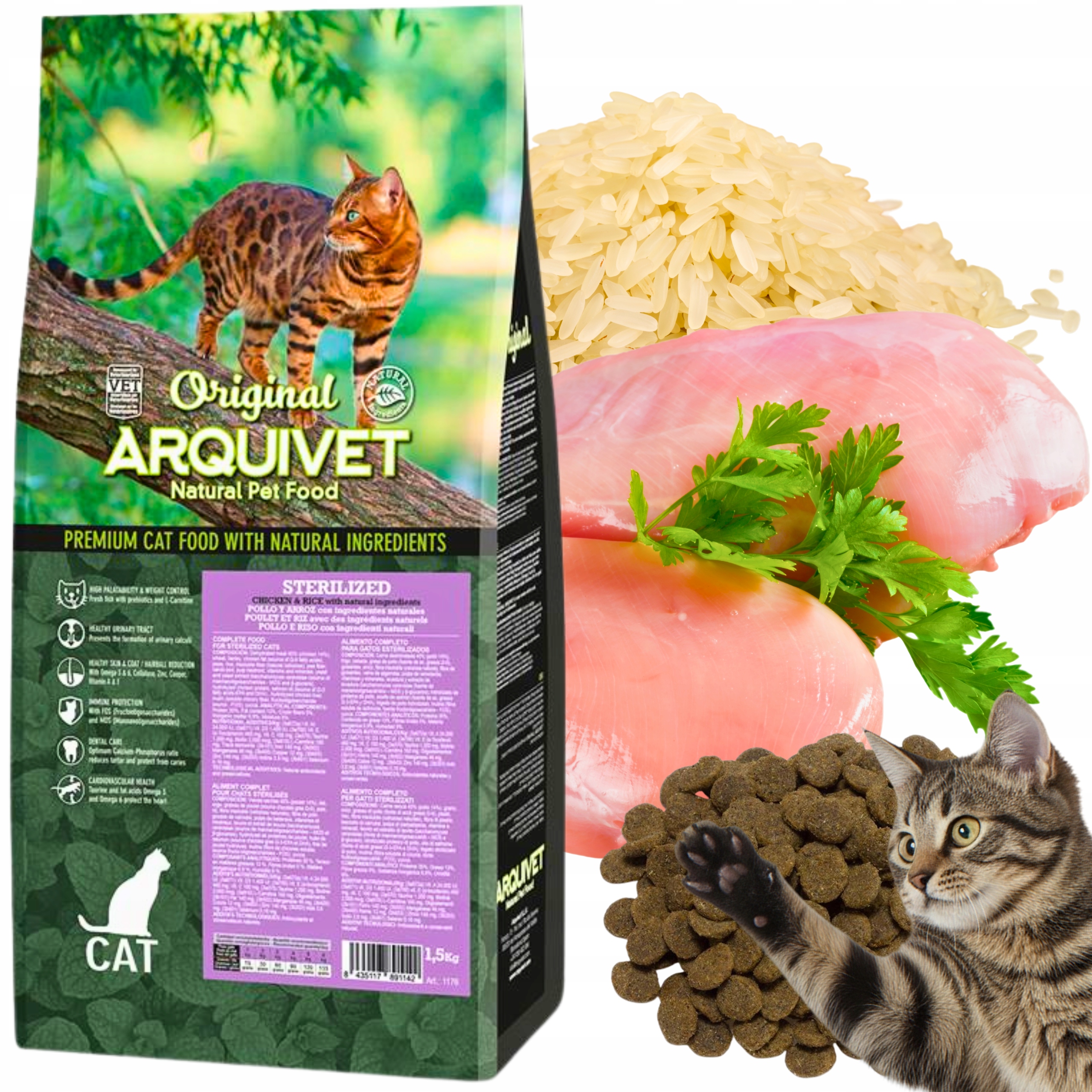 Levně Suché Krmivo Pro Kočky sterilizované s kuřecím rýží Arquivet Cat 7 kg