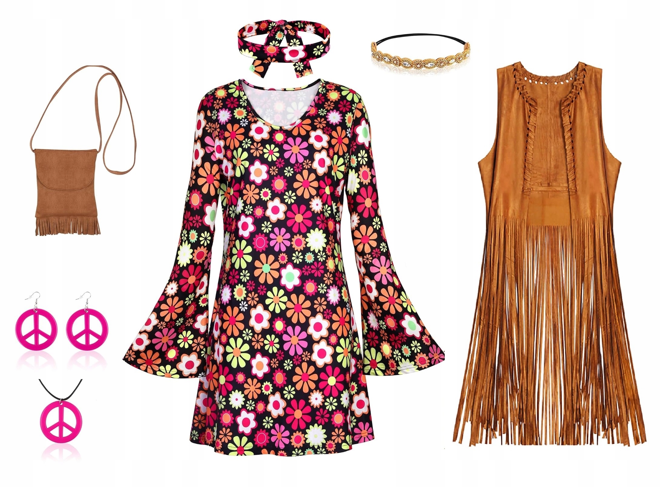 Sada kostýmu Hippie pro ženy z 70. let Velikost L