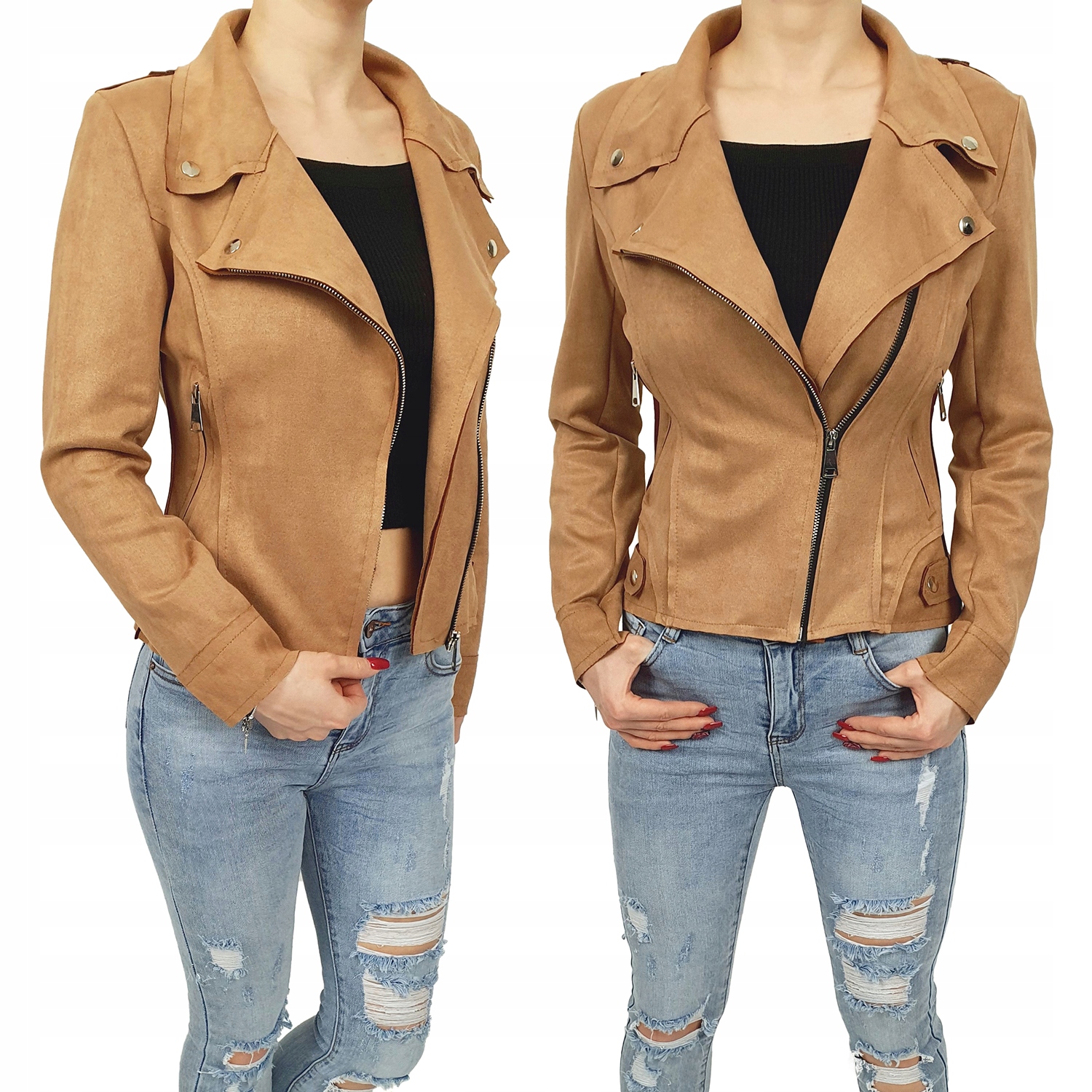 #dámská Semišová Ramoneská Bunda Zipy Zarka