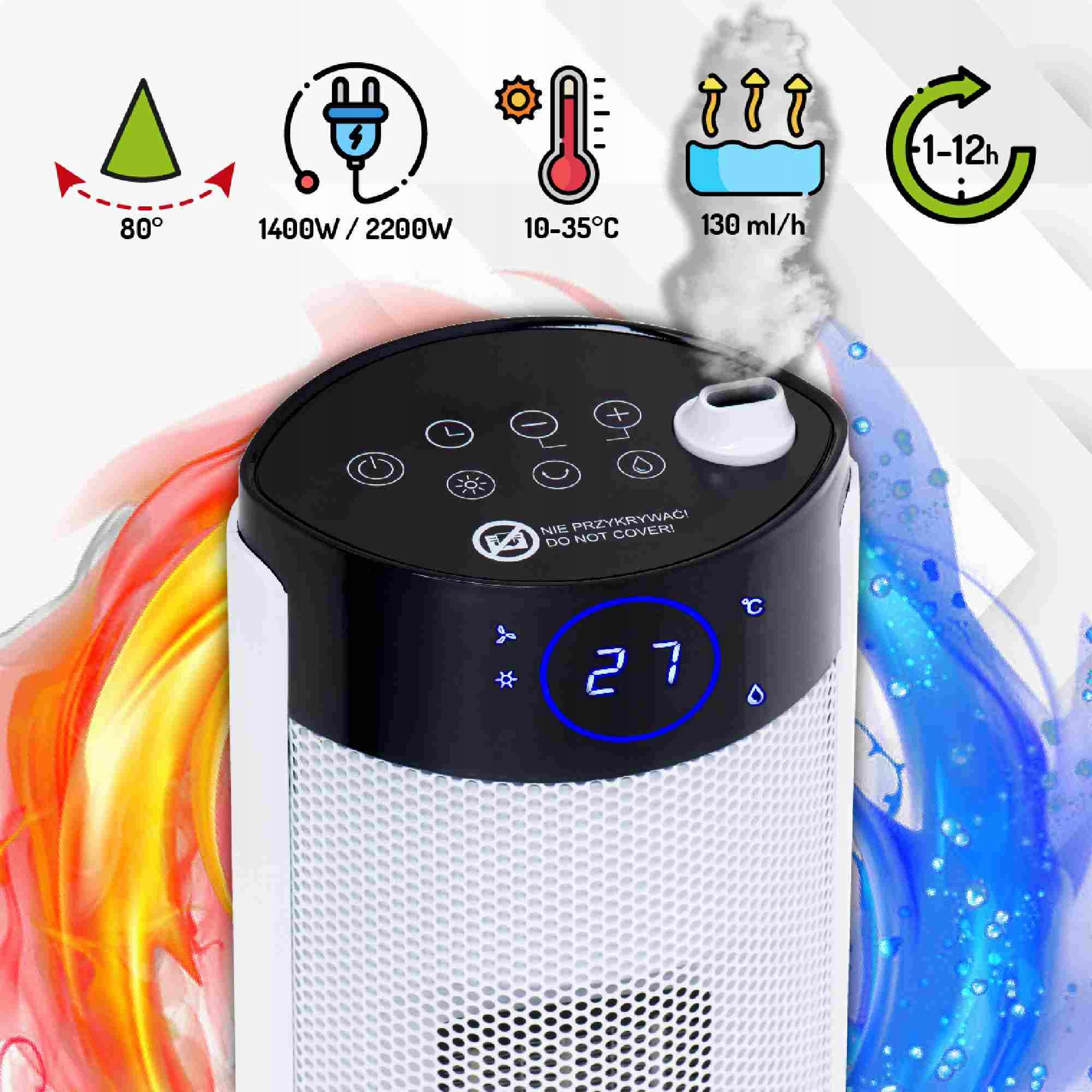 Grzejnik Kolumnowy LCD z Nawilżaczem 75cm 2200W AD7730 Adler