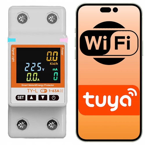 Jednofázový měří watty WiFi Tuya – elektroměr Din 63A