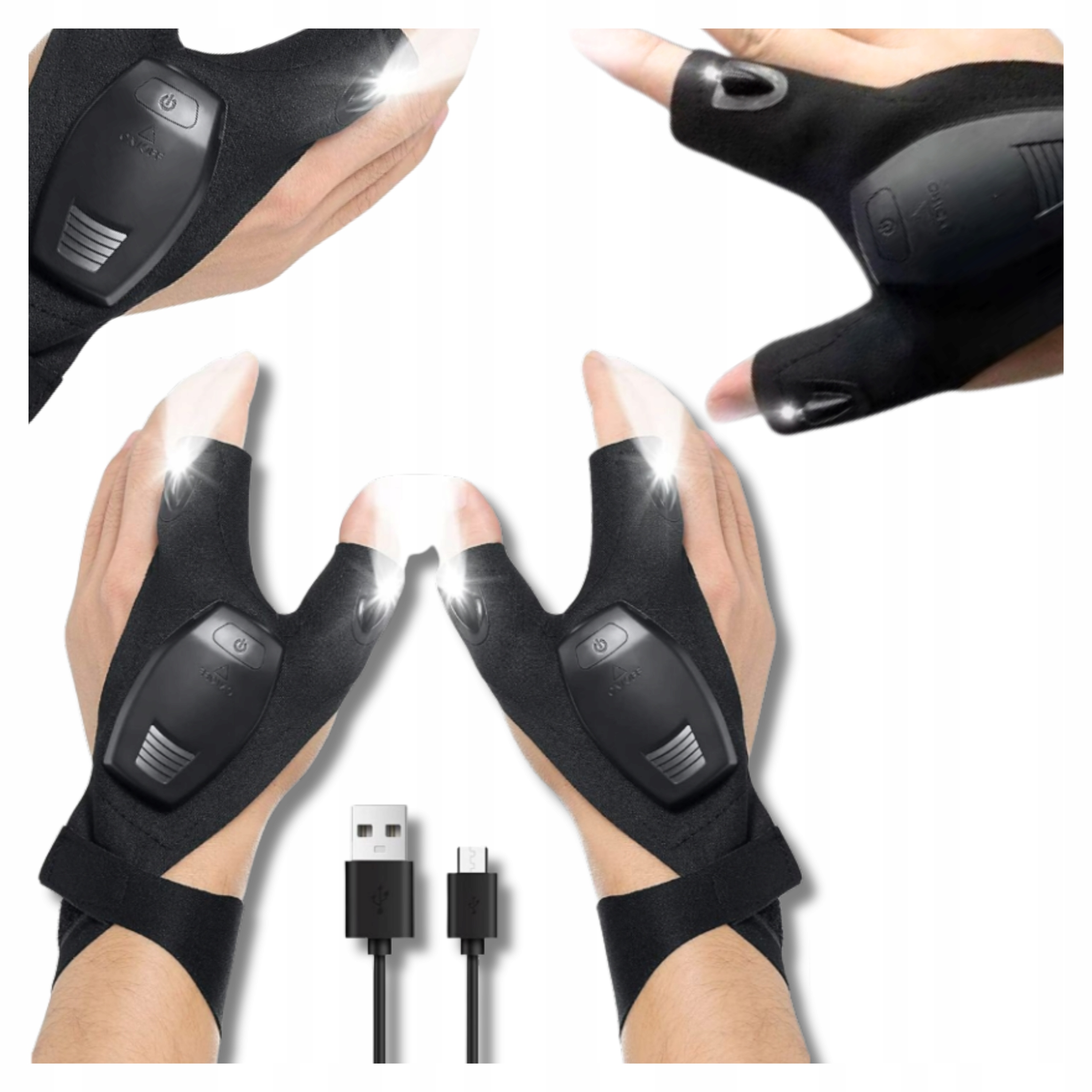 Rukavice s Usb svítilnou Pracovní Rukavice Vodotěsné Led Dárek 3 ks