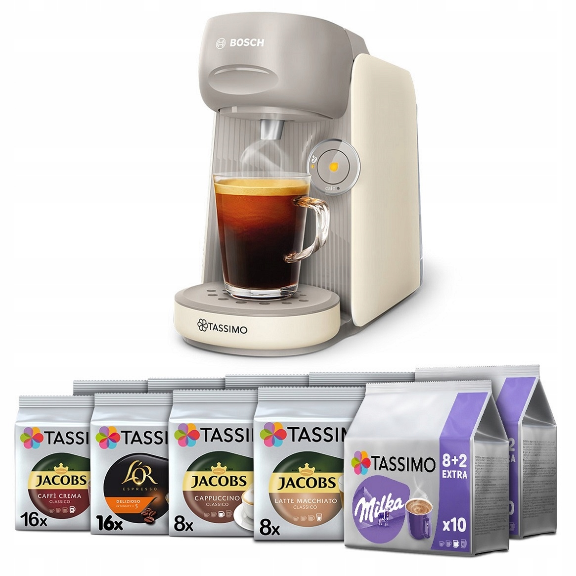 Ekspres kapsułkowy Bosch Tassimo Finesse 128 kaw, kremowy