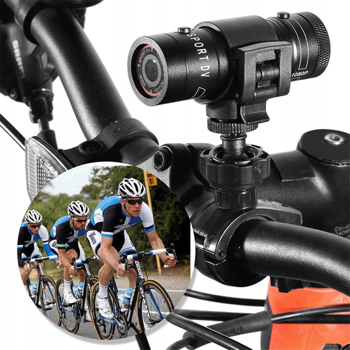 Sportovní kamera 1080P 30fps s objektivem 120° a vibracemi pro kolo, černá