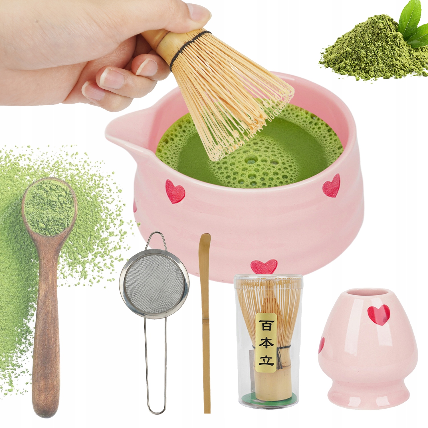 Bambusová Sada Na Výrobu Matchy Miska Mixér Lžíce Stojan Vysoká Kvalita