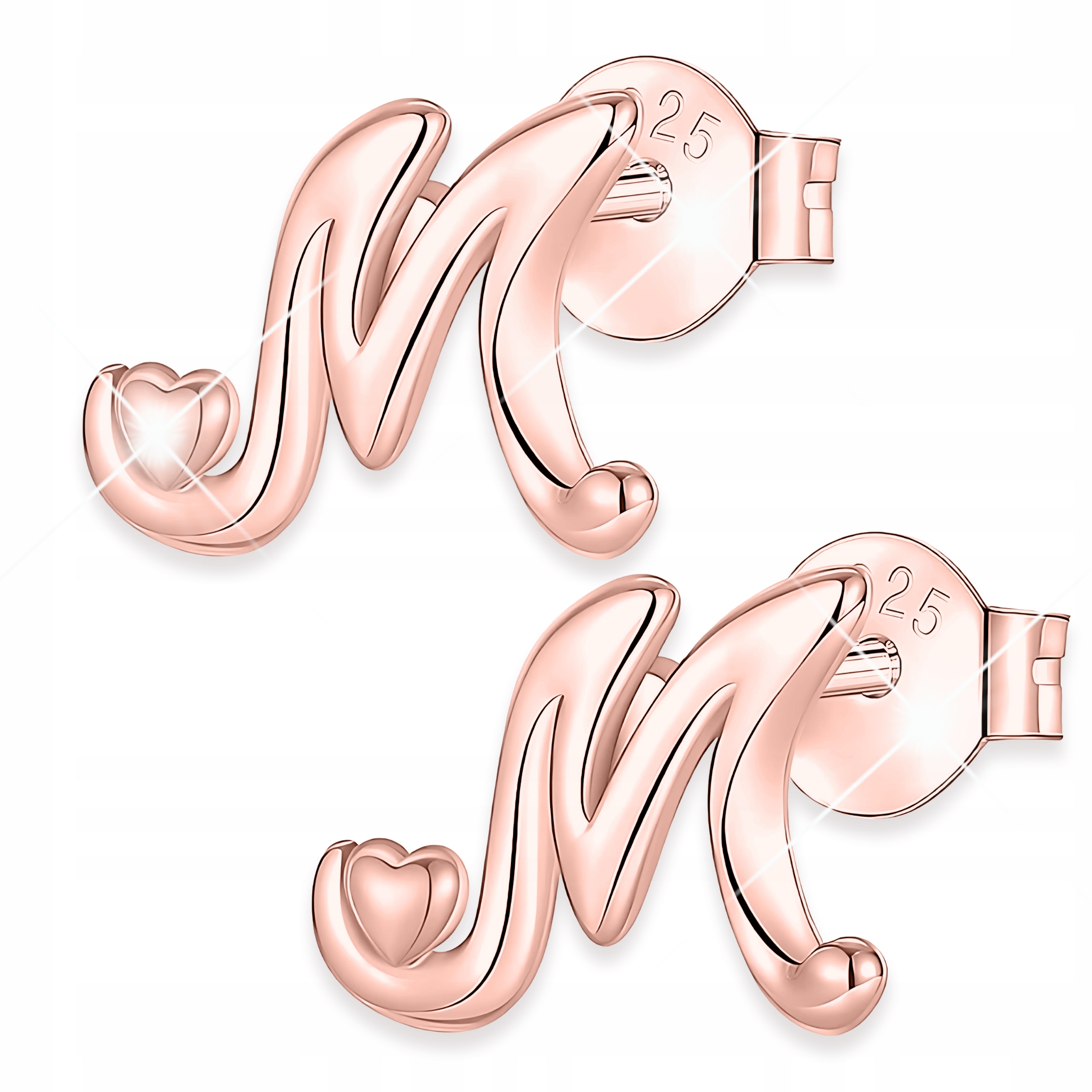 Náušnice Pozlacená písmena Písmenka se srdíčky Písmeno M Stříbro 925