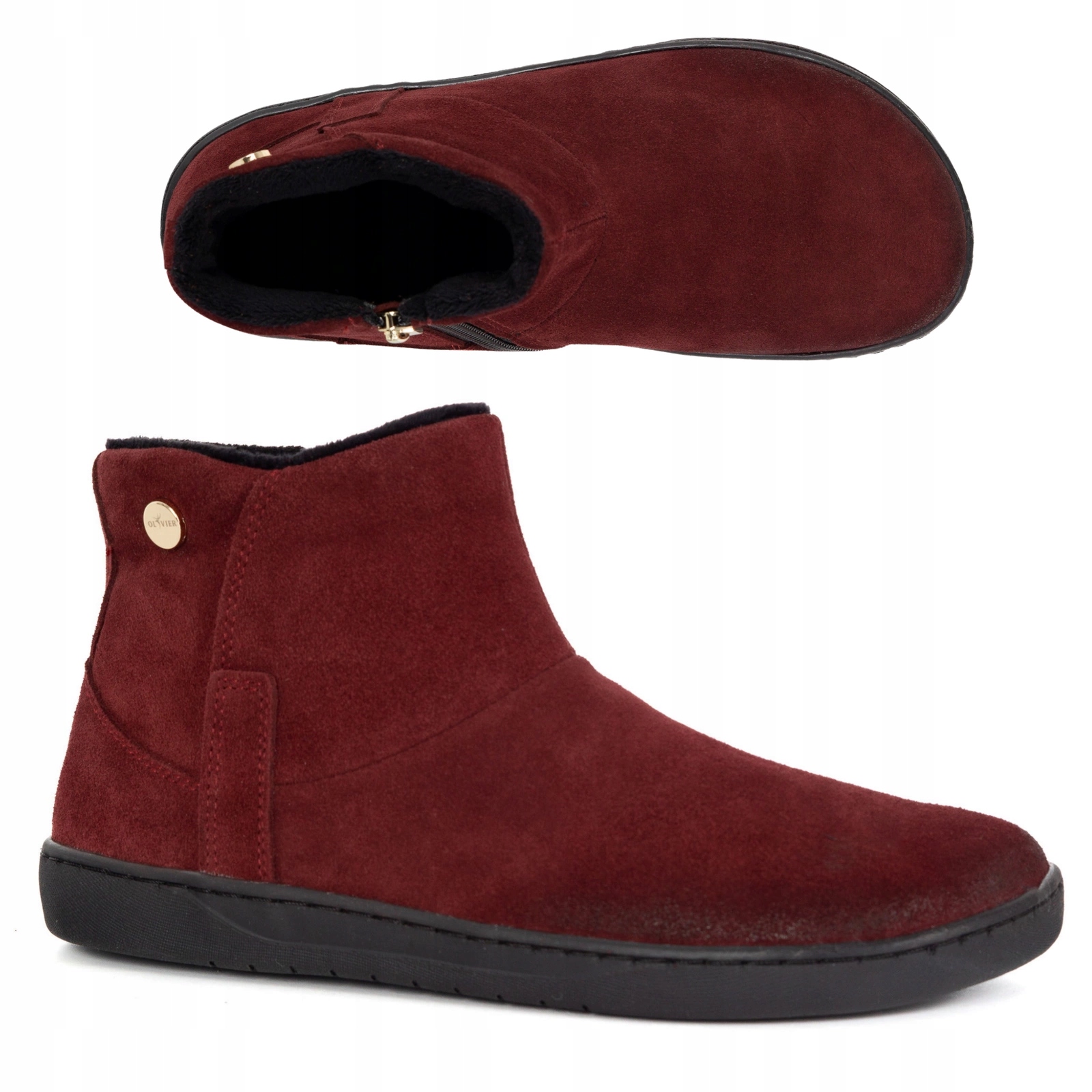 Dámské zimní kotníkové boty barefoot kožené zateplené Olivier 202MP vínové 37