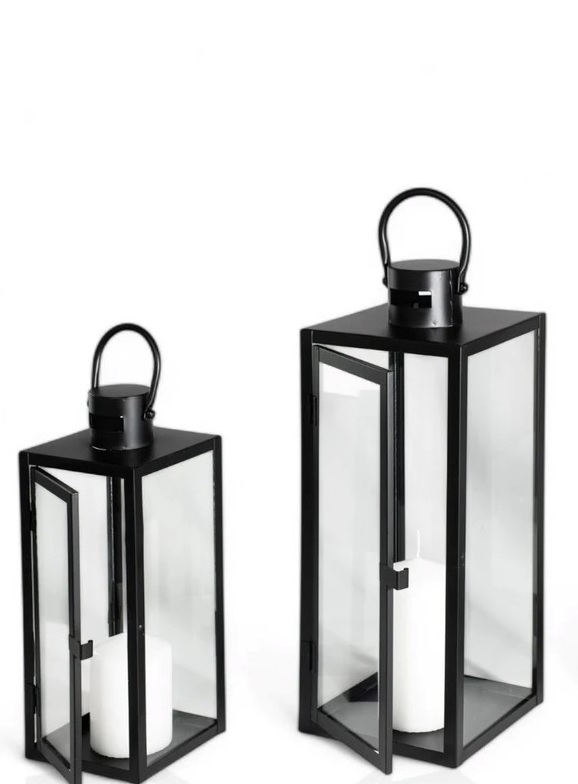 Sada 2 Černých lampionů 49 38 cm, černé lucerny