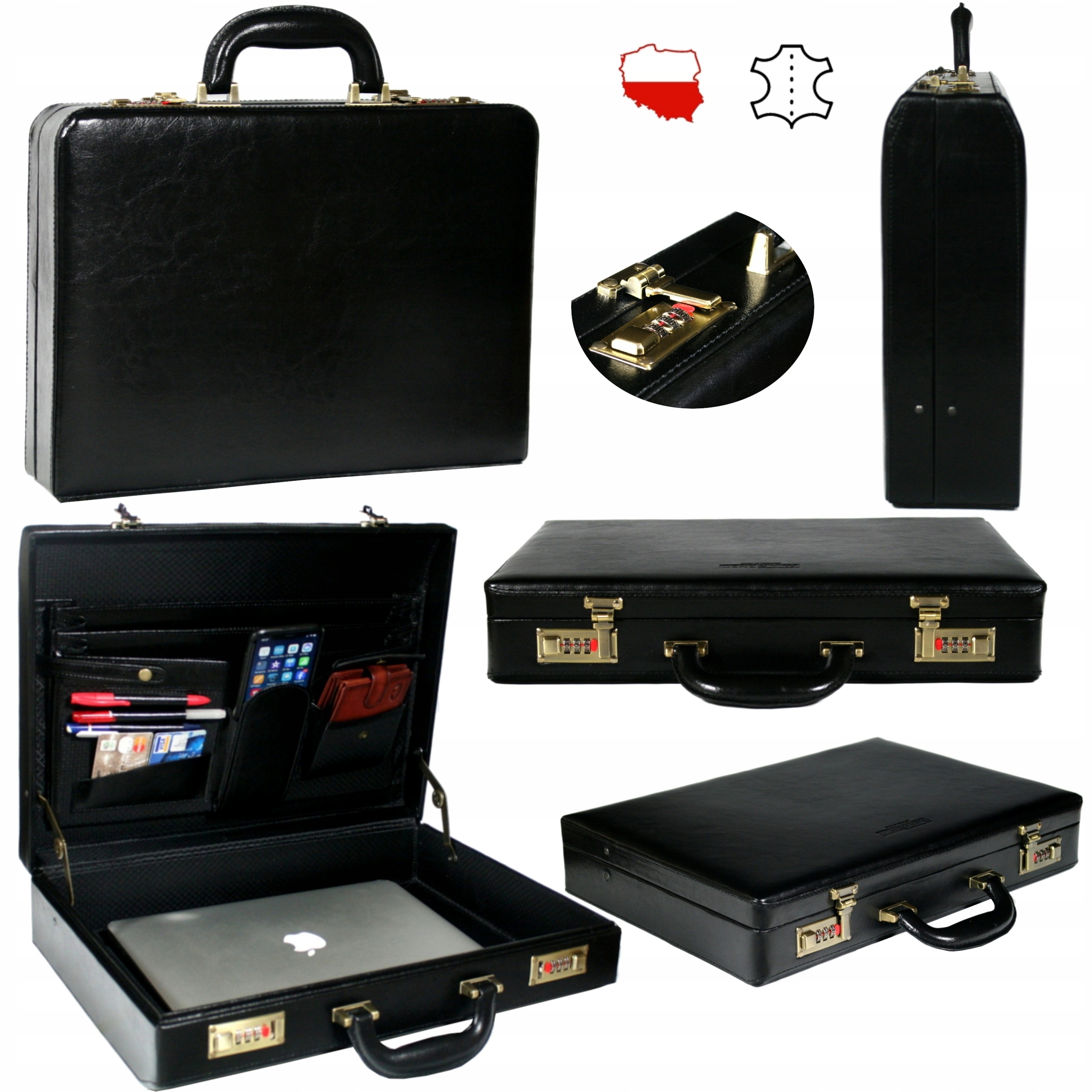 Neseser dámská kožená aktovka diplomatka černá velká A4 polská výroba