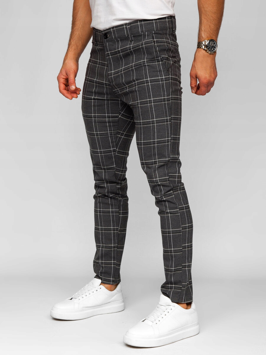 Pánské Kostkované Chino Kalhoty Grafitové 184168 DENLEY_31/M