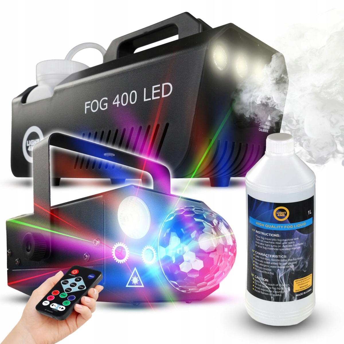 Vyvíječ Kouře 400 W Led Dýmovačka Světelný Efekt 4V1 Kapalina 1 L Sada