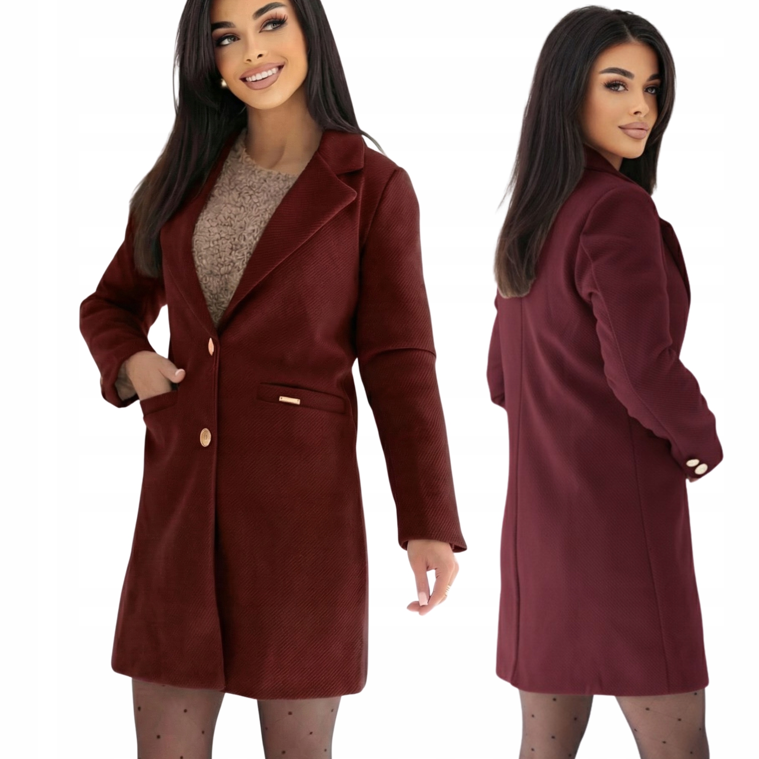 Dámský elegantní klasický kabát diplomatka, pruh bordó, velikost S