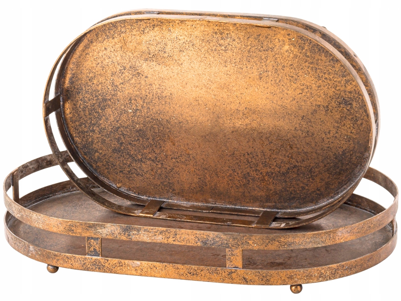 Sada dvou oválných kovových podnosů 6x40x26 a 6x35x22 cm