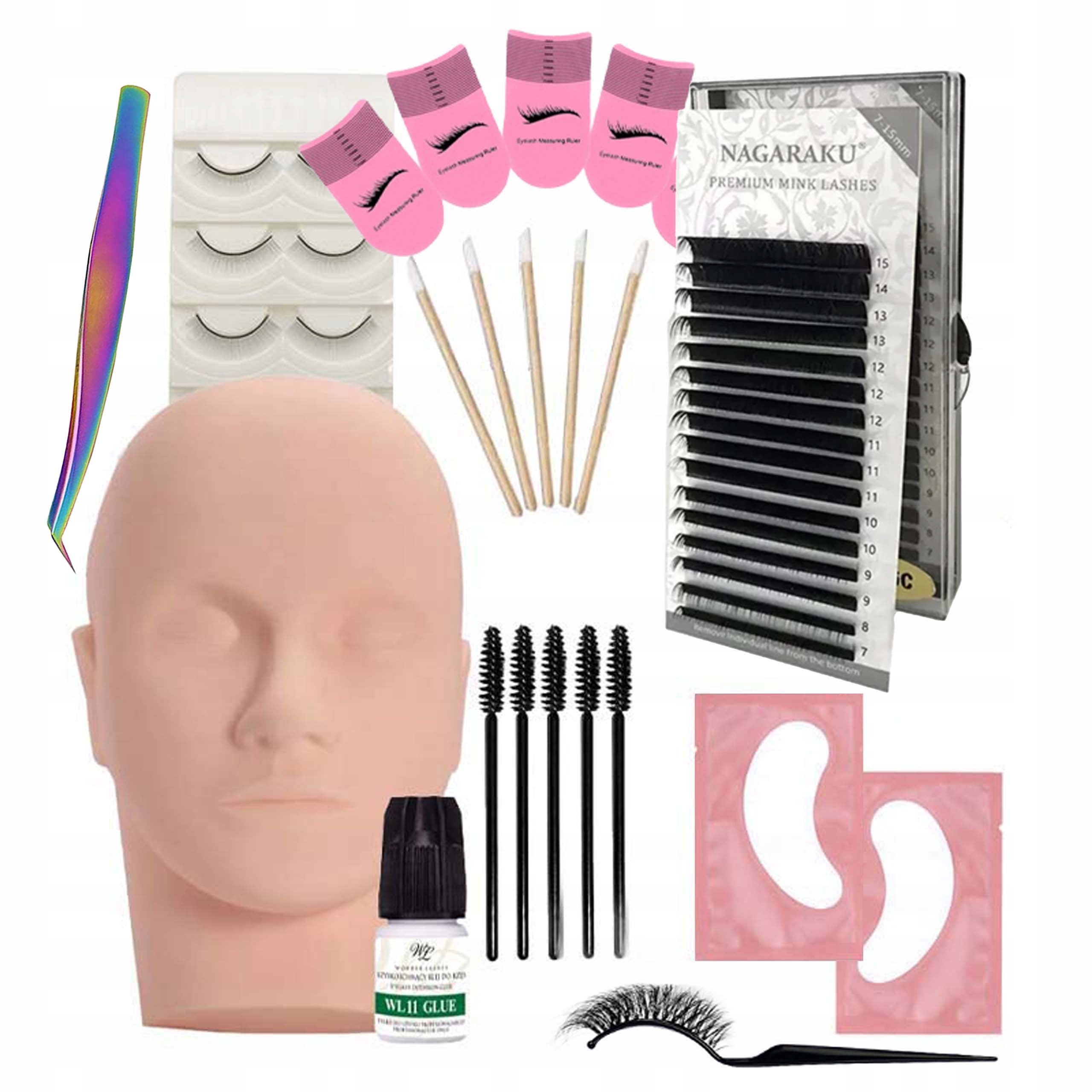 Zestaw do przedłużania rzęs z głową treningową