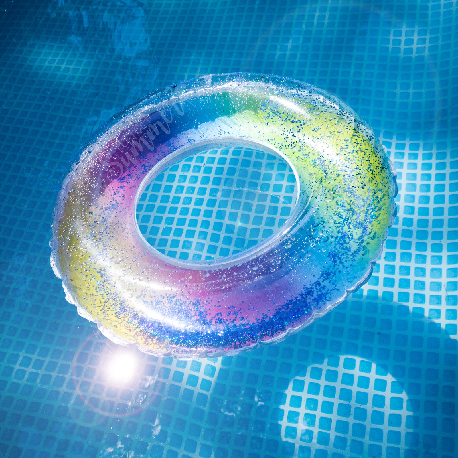 DMUCHANE KOŁO DO PŁYWANIA TĘCZOWE BROKAT BASEN Marka PerfectSummer