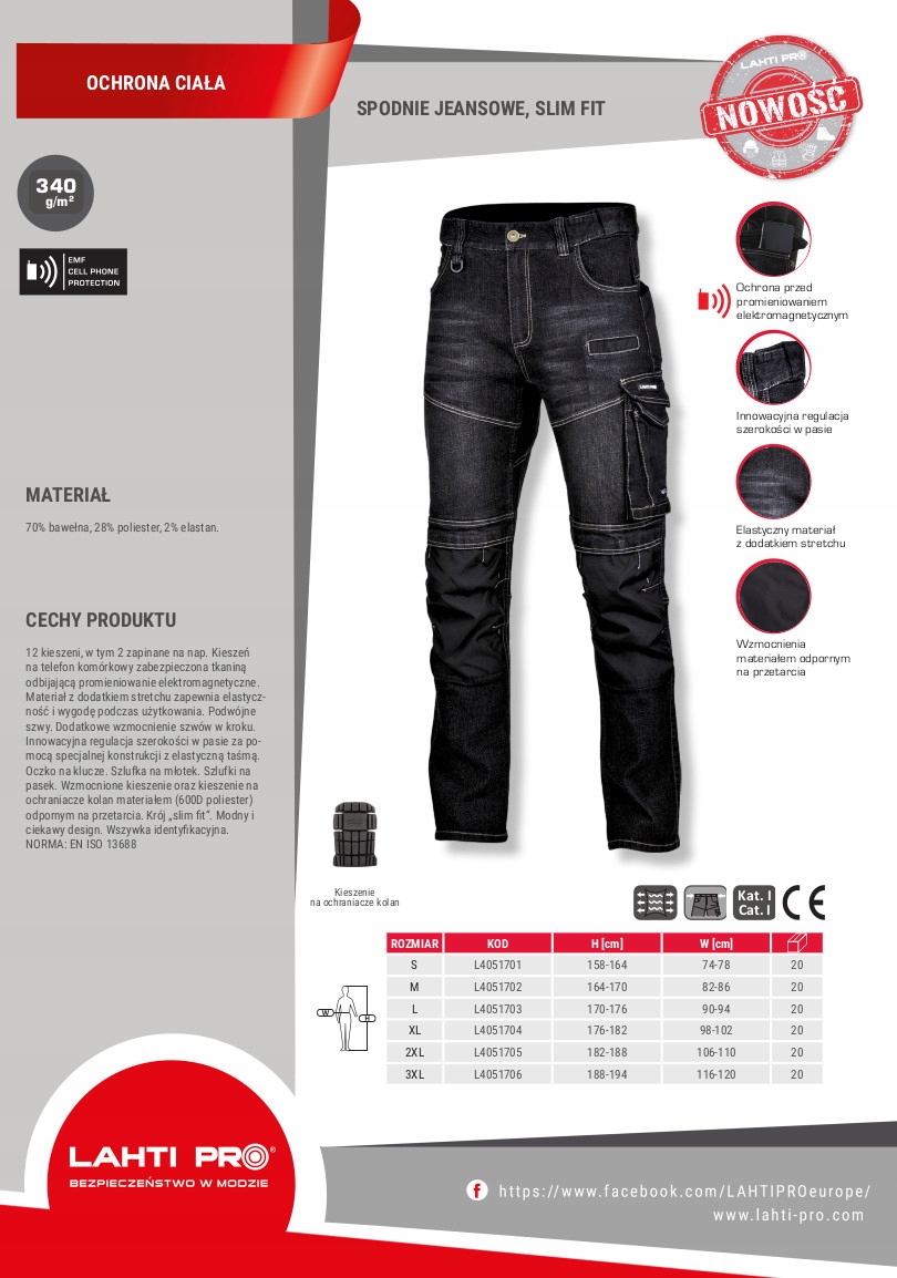 SPODNIE JEANSOWE ROBOCZE SLIM L40517 ROZ. XL EAN (GTIN) 5903755151957