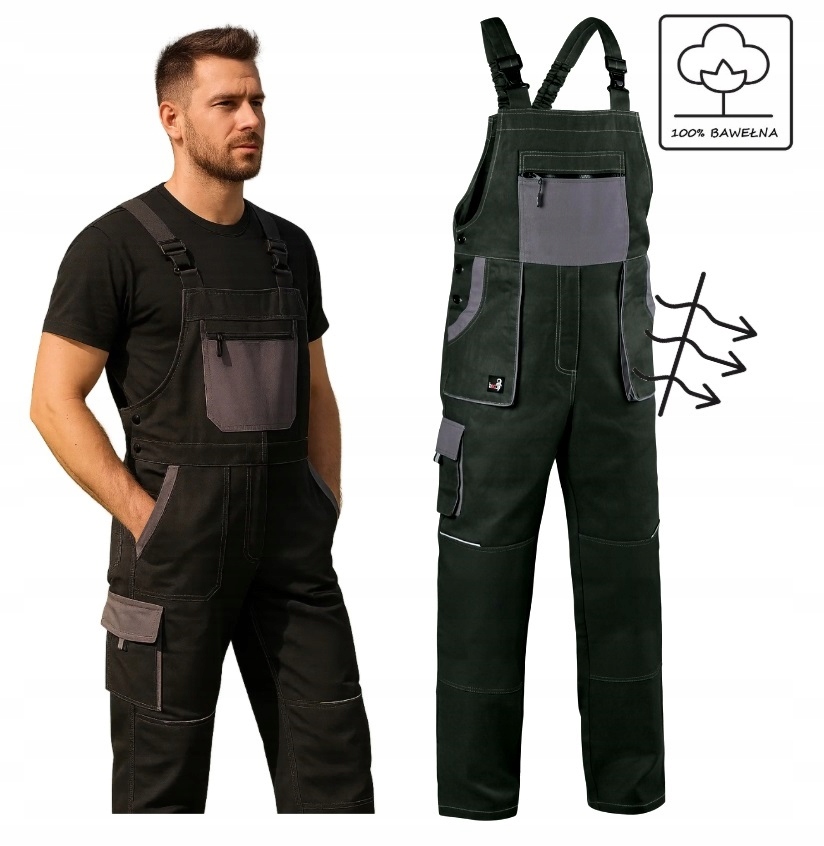 Spodnie Robocze Ogrodniczki męskie Letnie długie Przewiewne 100% Bawełniane