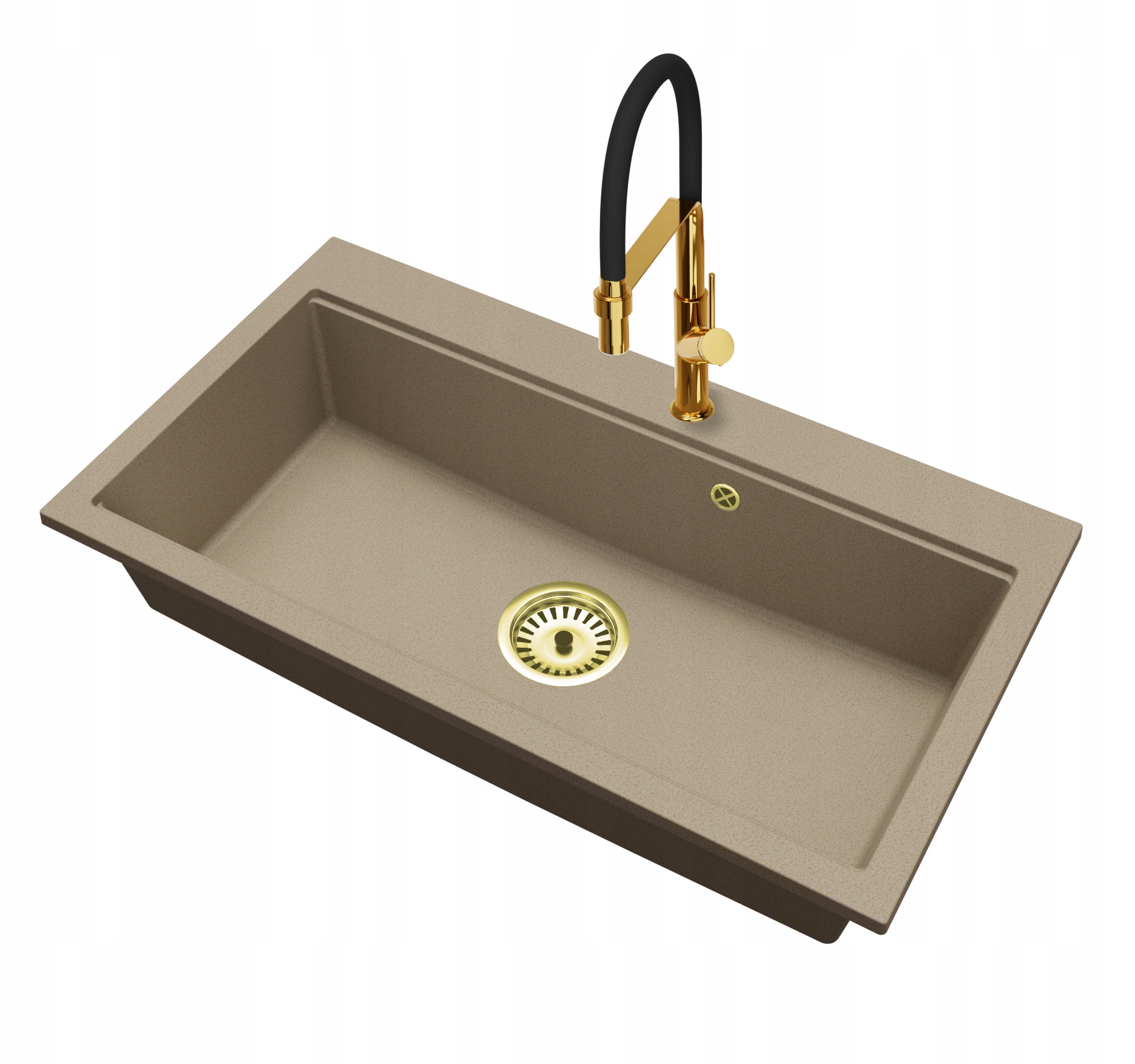 Granitový dřez Jednokomorový Elite 90 Baterie Sifon Zlato