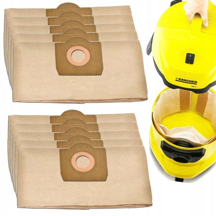 Levně 10x Papírový sáček do vysavače Karcher WD3, WD3.200 MV 3 Se 4001 Se 4002