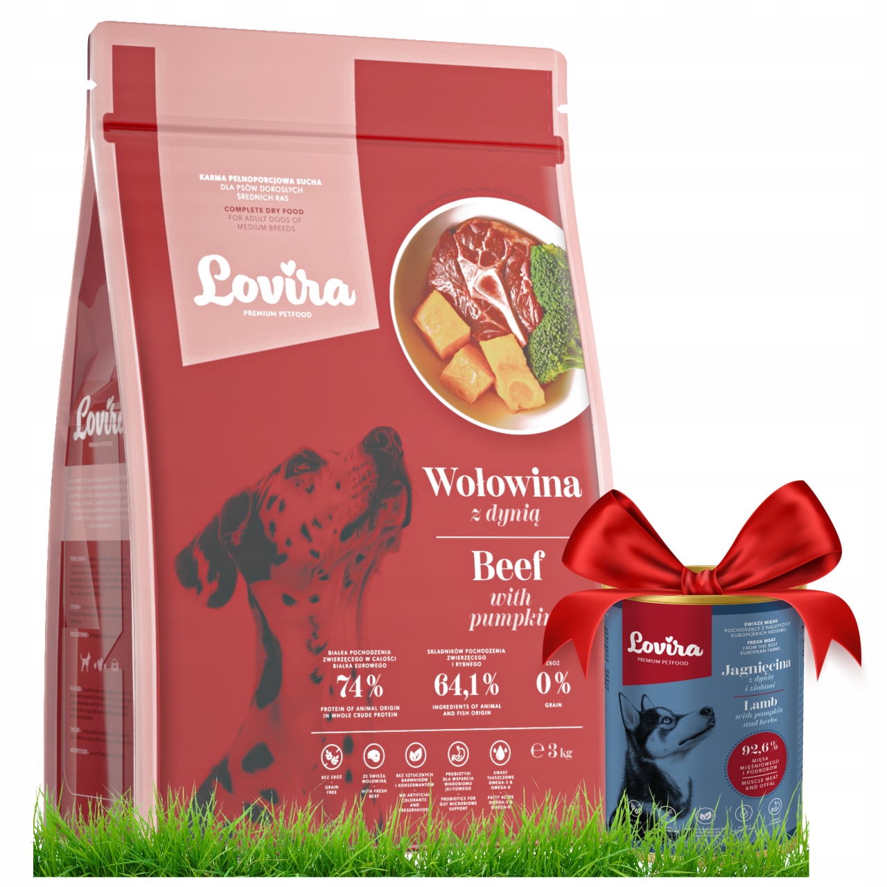 Levně Krmivo Suché Hovězí Maso+bonus Krmivo Vlhké Jehněčí Maso 92,6% bez obilovin