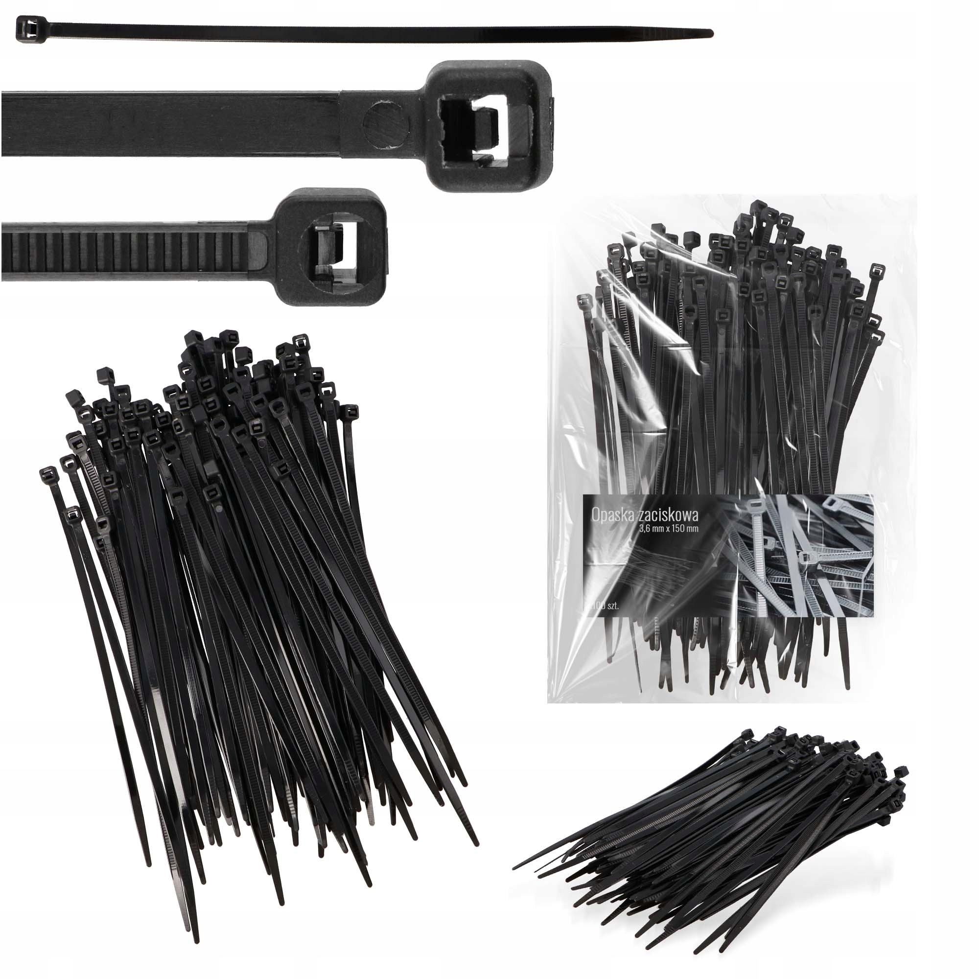 100x Opaski Zaciskowe Trytki Kablowe Ziperki 3,6 x 150 mm Mocne Uv Tryty Gr