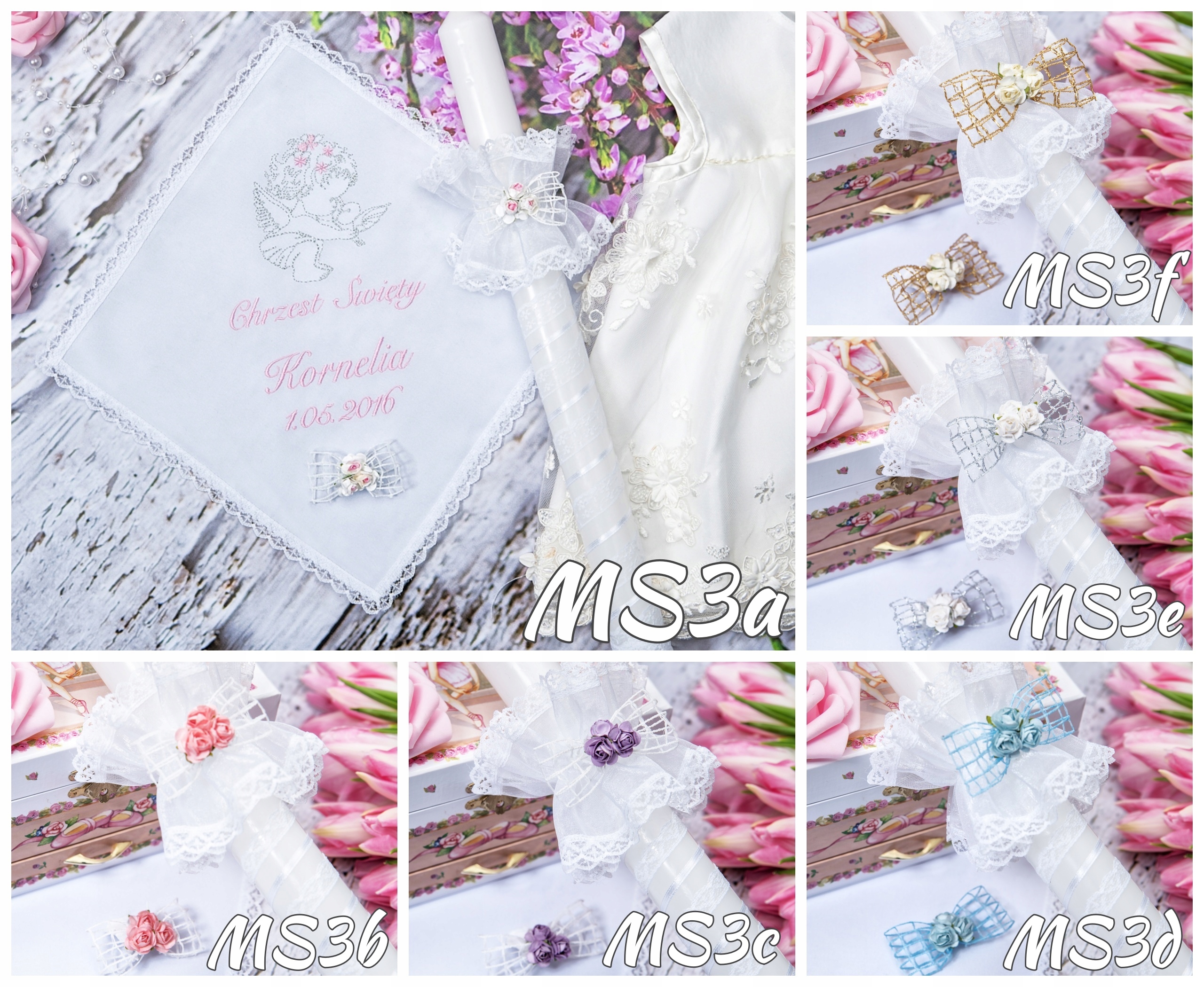 Świeca na Chrzest biała Szatka do chrztu komplet dla dziewczynki chłopca MS Rozmiar 74