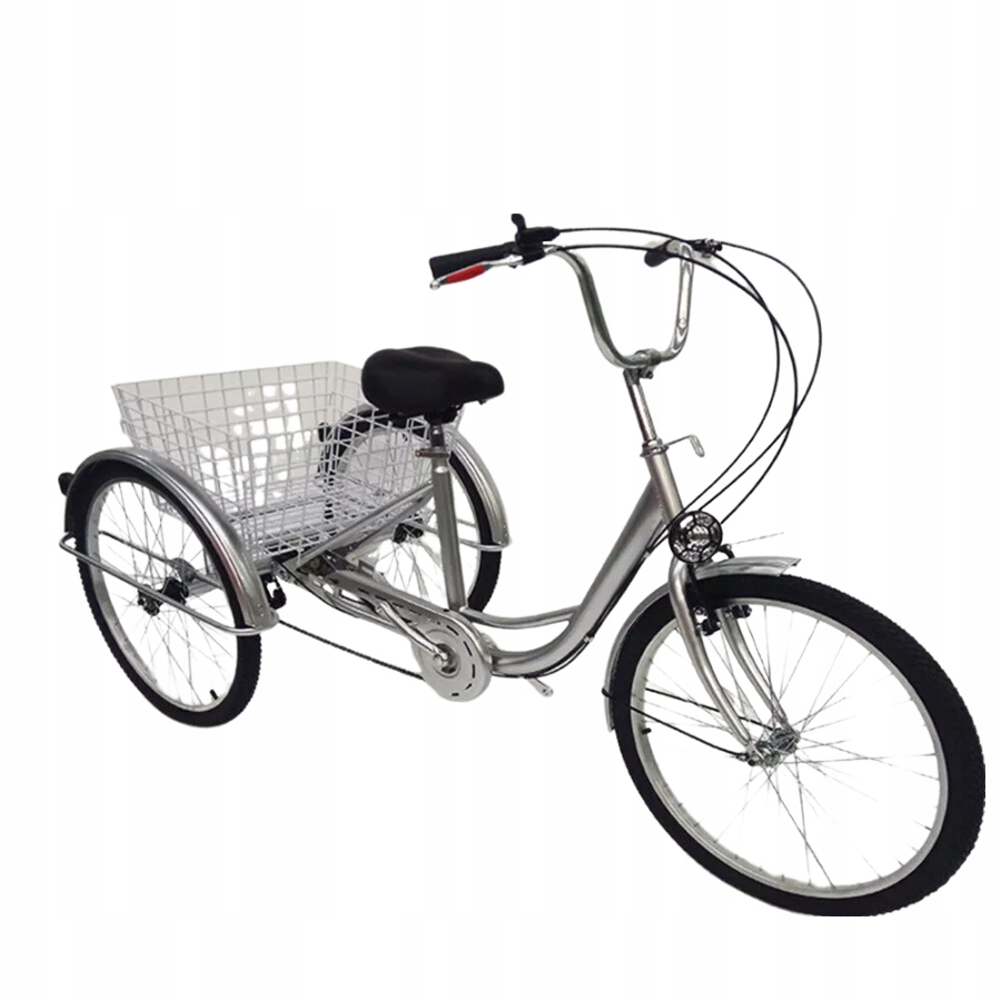 24-CALOWY 6-BIEGOWY ROWER TRÓJKOŁOWY DLA DOROSŁYCH SREBRNY ZE ŚWIATŁAMI Rozmiar ramy 24 cale