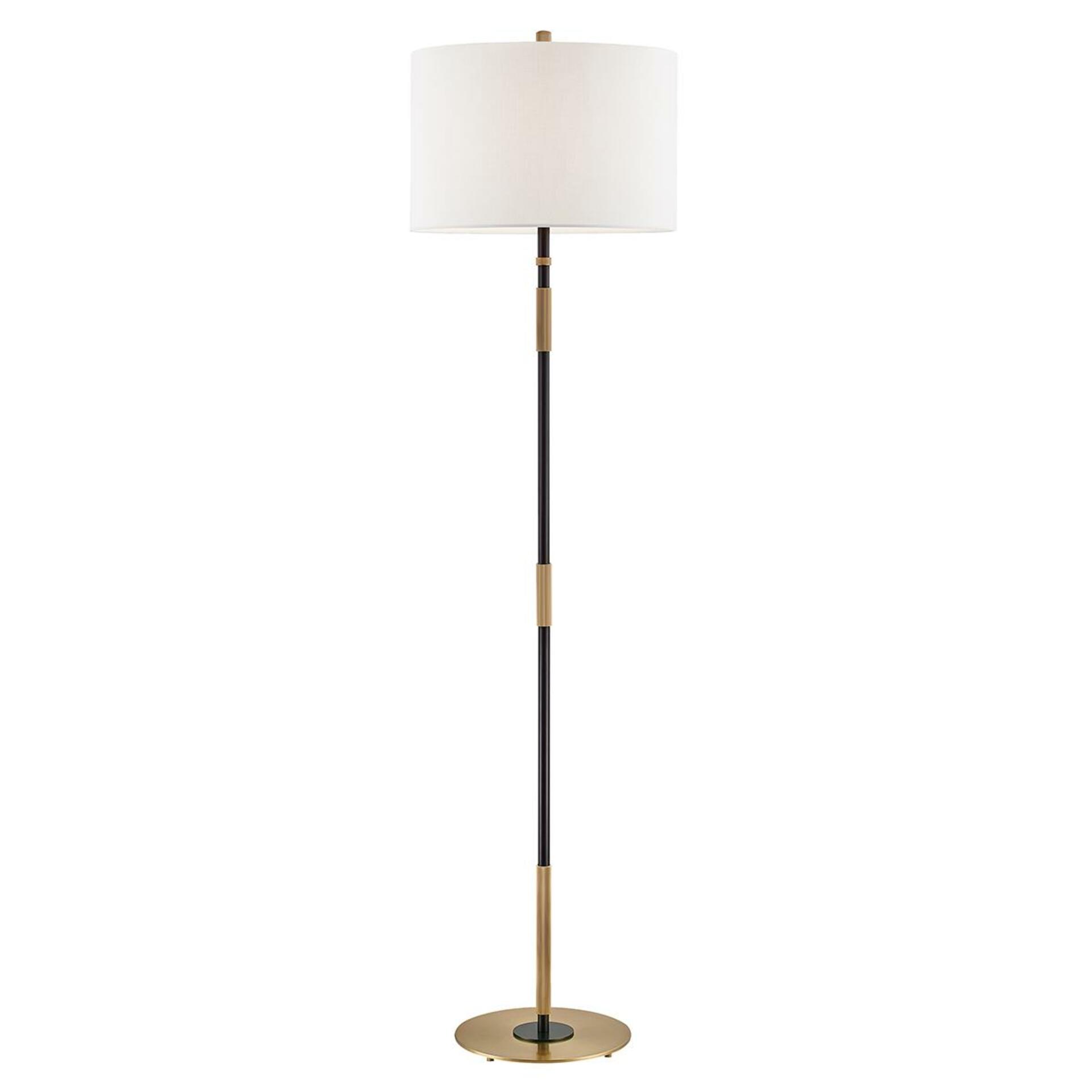 Hudson Valley stojaca lampa Bowery mosadz/textil starobronz/biela E27 1x20W L