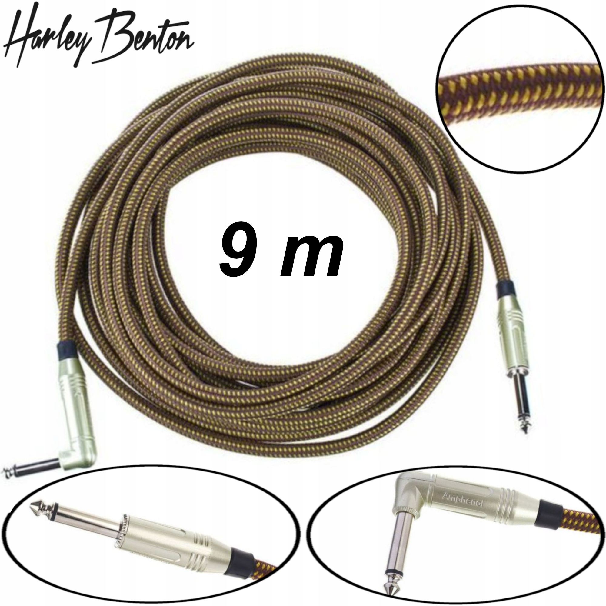 GC9PR Vintage Tweed przewód git. 2 x Jack 9 m Złącza Amphenol Harley Benton