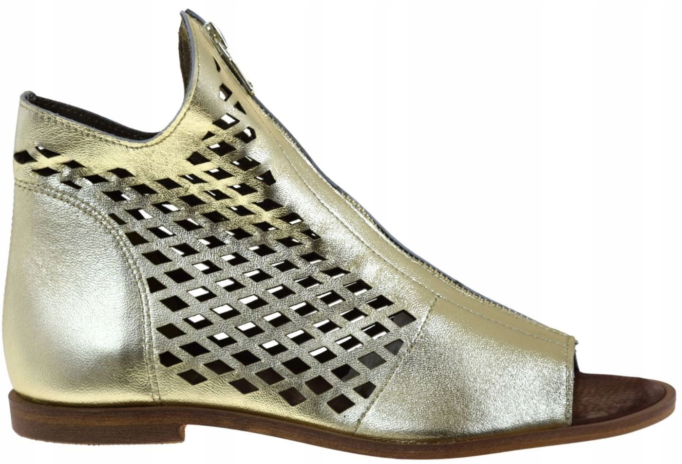 Dámské Sandály Zlaté Kožené Ažurové Svršek Elegantní Nicole 2998 Vel. 38