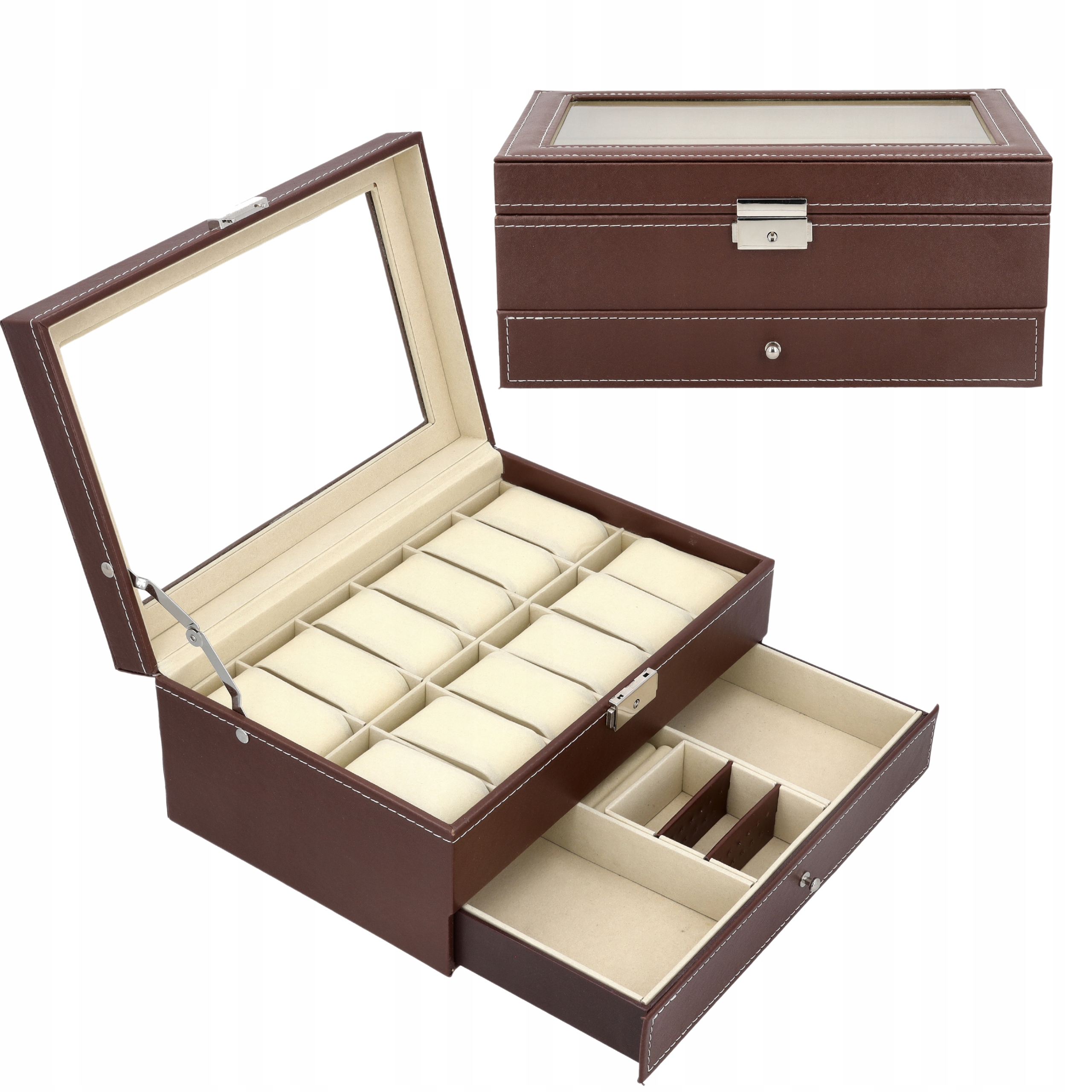 PUDEŁKO ETUI ORGANIZER SZKATUŁKA KUFER KUFEREK NA ZEGARKI PREZENT 12szt G25