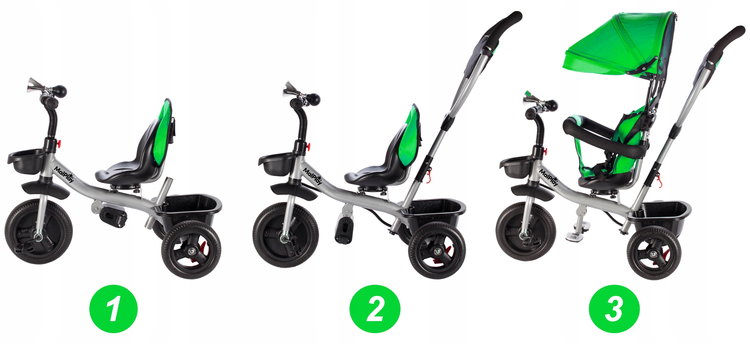 ROWEREK TRÓJKOŁOWY 360 OBRACANY SKŁADANY DASZEK DLA DZIECI TORBA KOSZE 3W1 Hamulec Brak