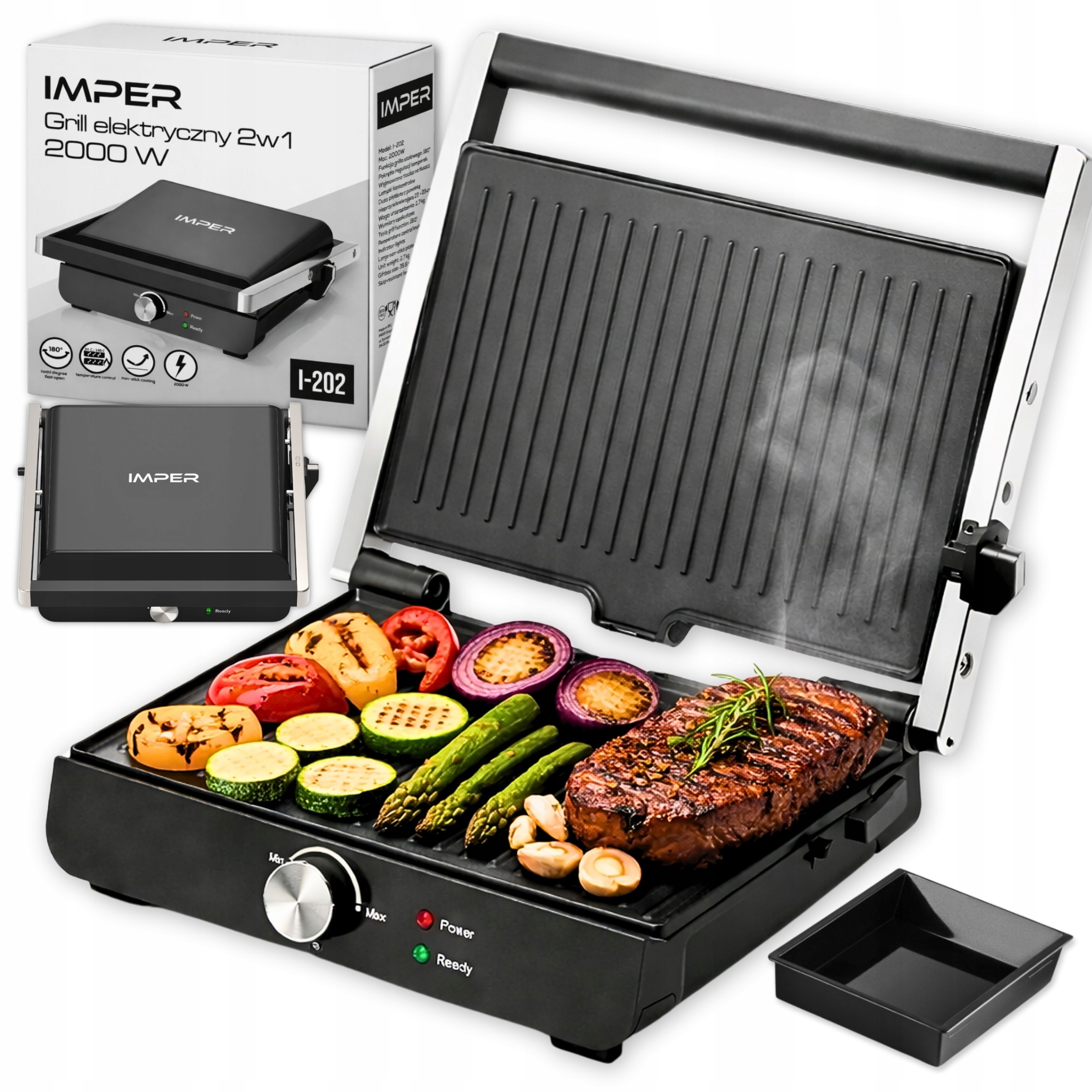 Elektrický Gril Opékač Topinek Toustovač Pro Sendviče Panini Rozkládací Výkonný 2000 W