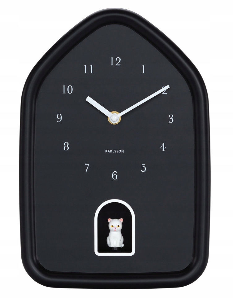 Čierne Stolové Nástenné Hodiny Karlsson KA6100BK Miaučná Mačka 20x29 cm