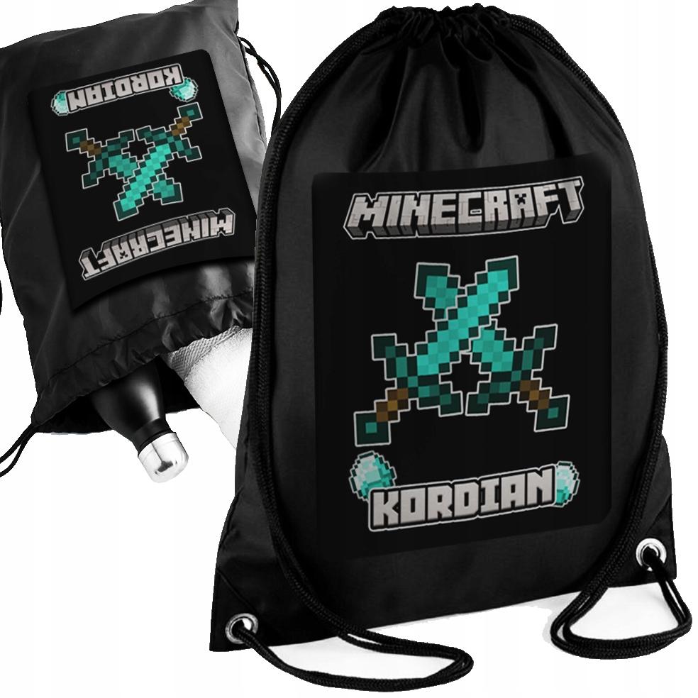 CZARNY WOREK PLECAK MINECRAFT NADRUK SZKOŁA