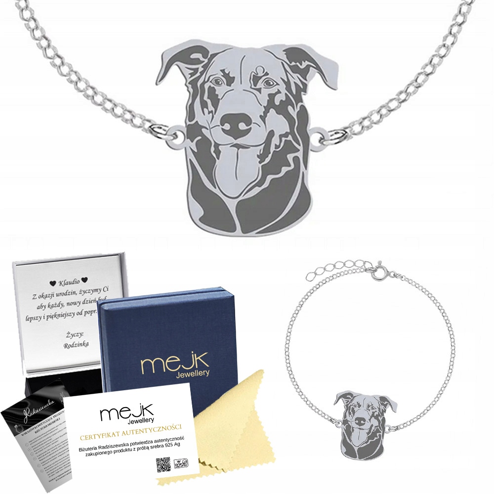 Stříbrný náramek s francouzským ovčákem Beauceron 925 Žena Gravírování