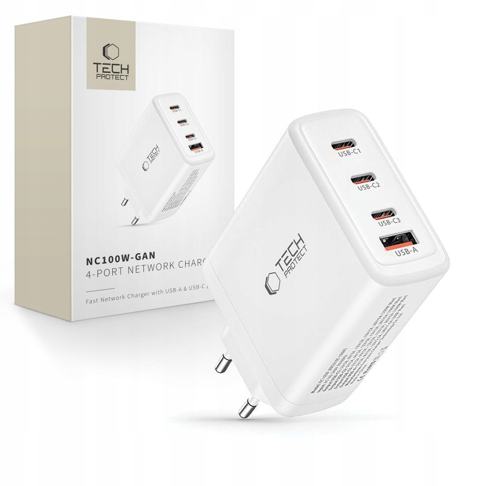 Síťová nabíječka GaN 3x Usb-c Pd Usb-a Qc 100W bílá