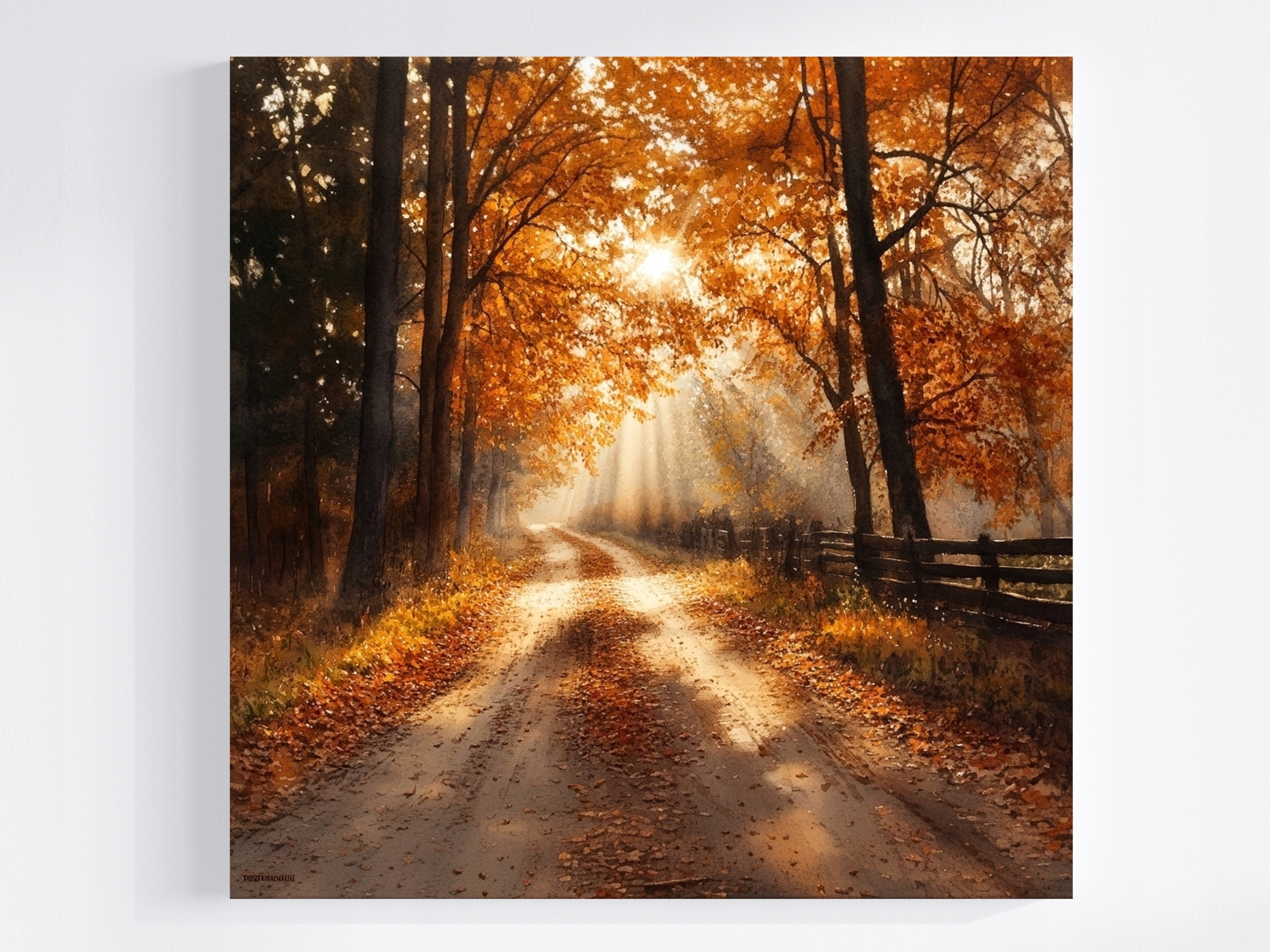 Obraz Na Plátně Canvas Krajina Podzim Les Cesta Stezka Slunce Zlato 80x80