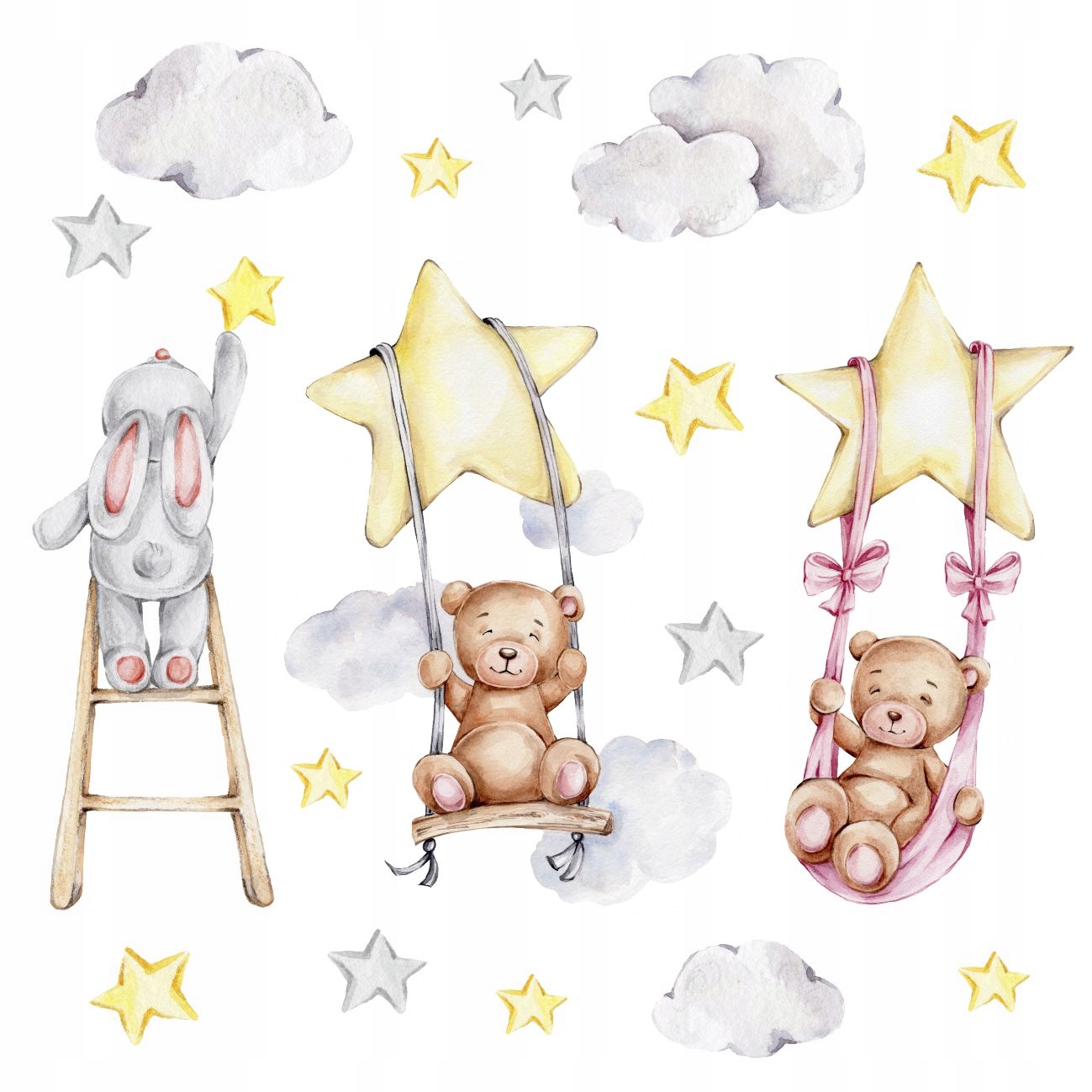 

Miś Chmurki Królik Gwiazdki naklejki na ścianę XL