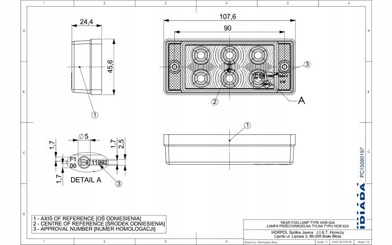 LAMPA LED PRZECIWMGIELNA PRZECIWMGŁOWA TYŁ PRZECIWMGIELNA PRZYCZEPKA Numer katalogowy części LPD 591