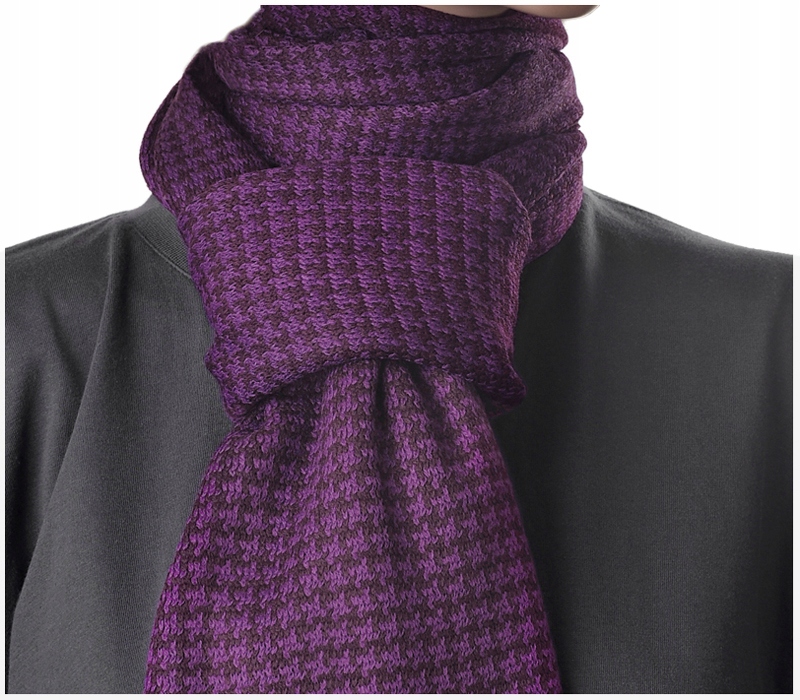 KURZA STOPKA Pepitka Szalik Zimowy FIOLETOWY af13 Model Houndstoth